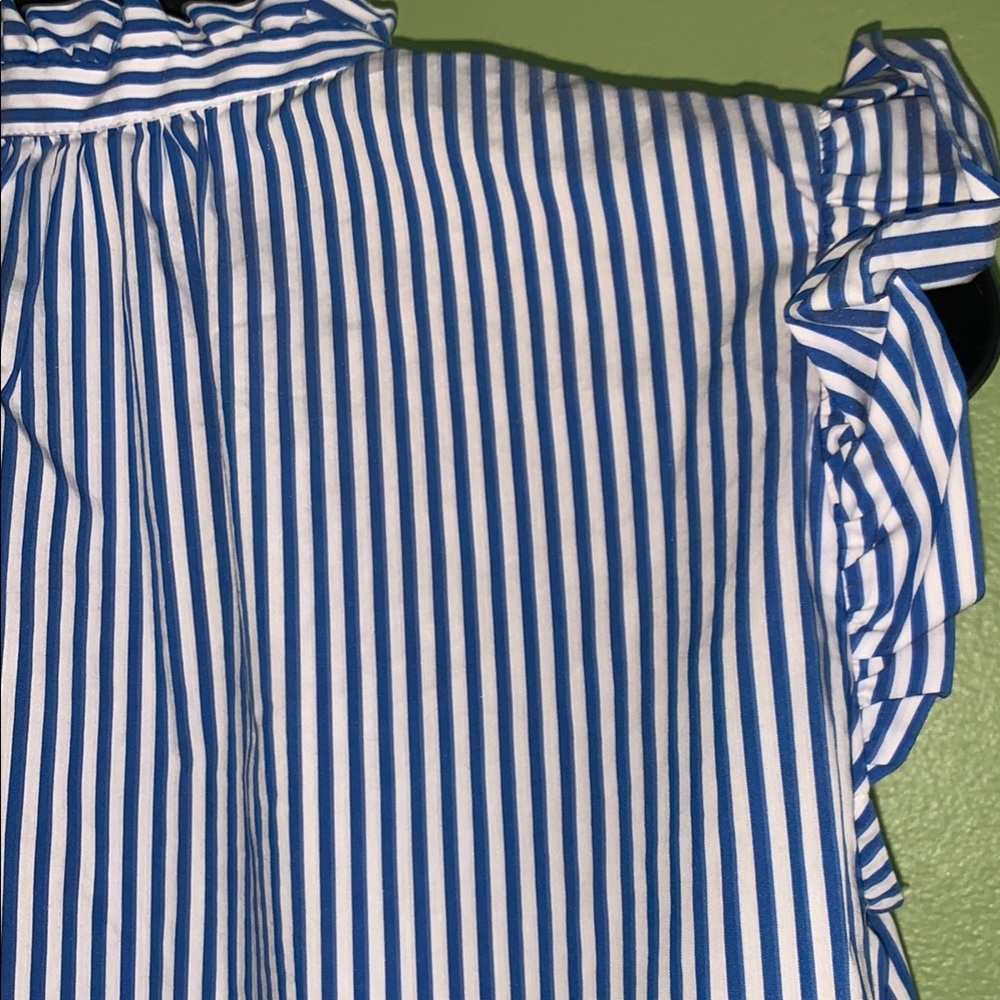 Blue Striped Ruffle Sleeve Top - Picture 6 of 10